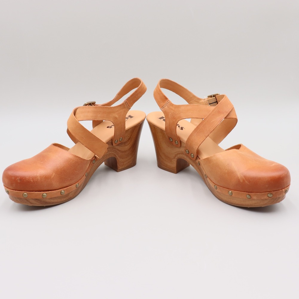 Korks Abloom Strappy Platform Slingback Pump Platform Clogs Size 11M Tan Studded - Picture 5 of 9